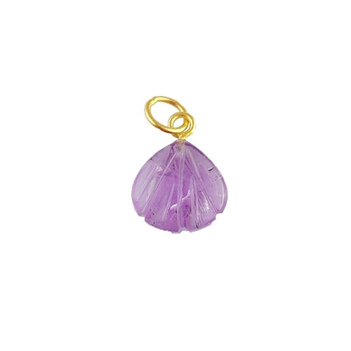 Charms Amethyst Gemstone Sea Shell Carved 925 Sterling Silver Gold Vermeil Pendant