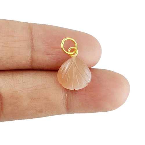 Peach Moonstone Gemstone Sea Shell Carved 925 Sterling Silver Gold Vermeil Pendant