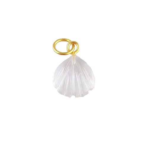 Charms White Moonstone Gemstone Sea Shell Carved 925 Sterling Silver Gold Vermeil Pendant