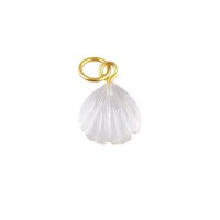 Charms White Moonstone Gemstone Sea Shell Carved 925 Sterling Silver Gold Vermeil Pendant