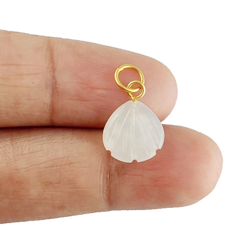 White Moonstone Gemstone Sea Shell Carved 925 Sterling Silver Gold Vermeil Pendant