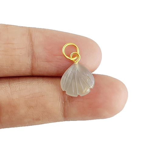 Gray Moonstone Gemstone Sea Shell Carved 925 Sterling Silver Gold Vermeil Pendant