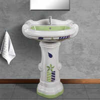 Designer Wash Basin With Pedestal - Ceramic, 25x18 Inches, Round Shape, Wall Mounted, Available In Any Color, Two-piece Structure, 36kg Weight