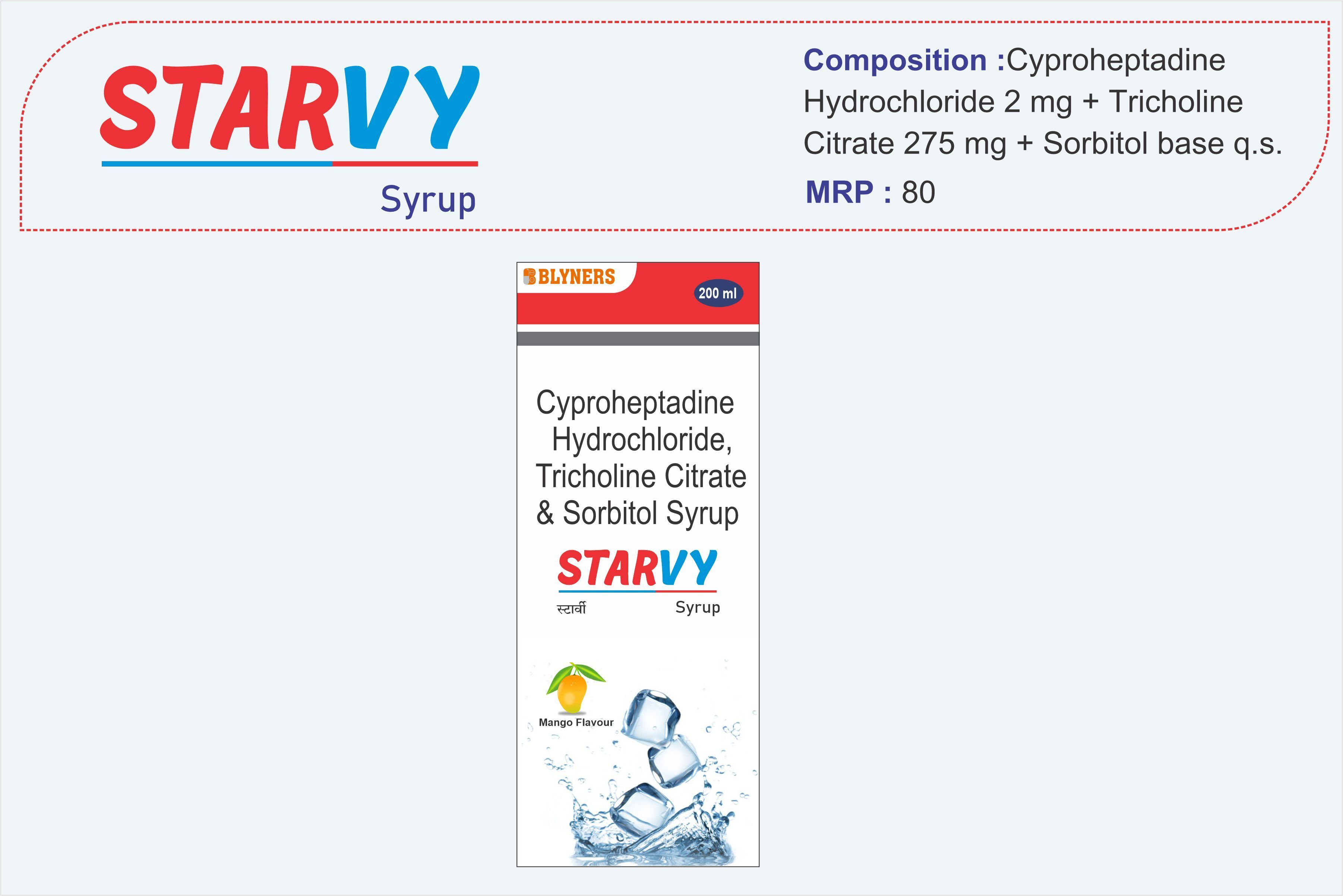 Cyproheptidine Tricholine and Sorbitol Syrup