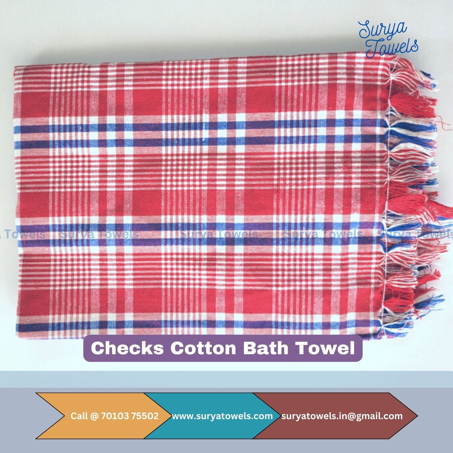 Checks Cotton Bath Towel 32 x 64 180g