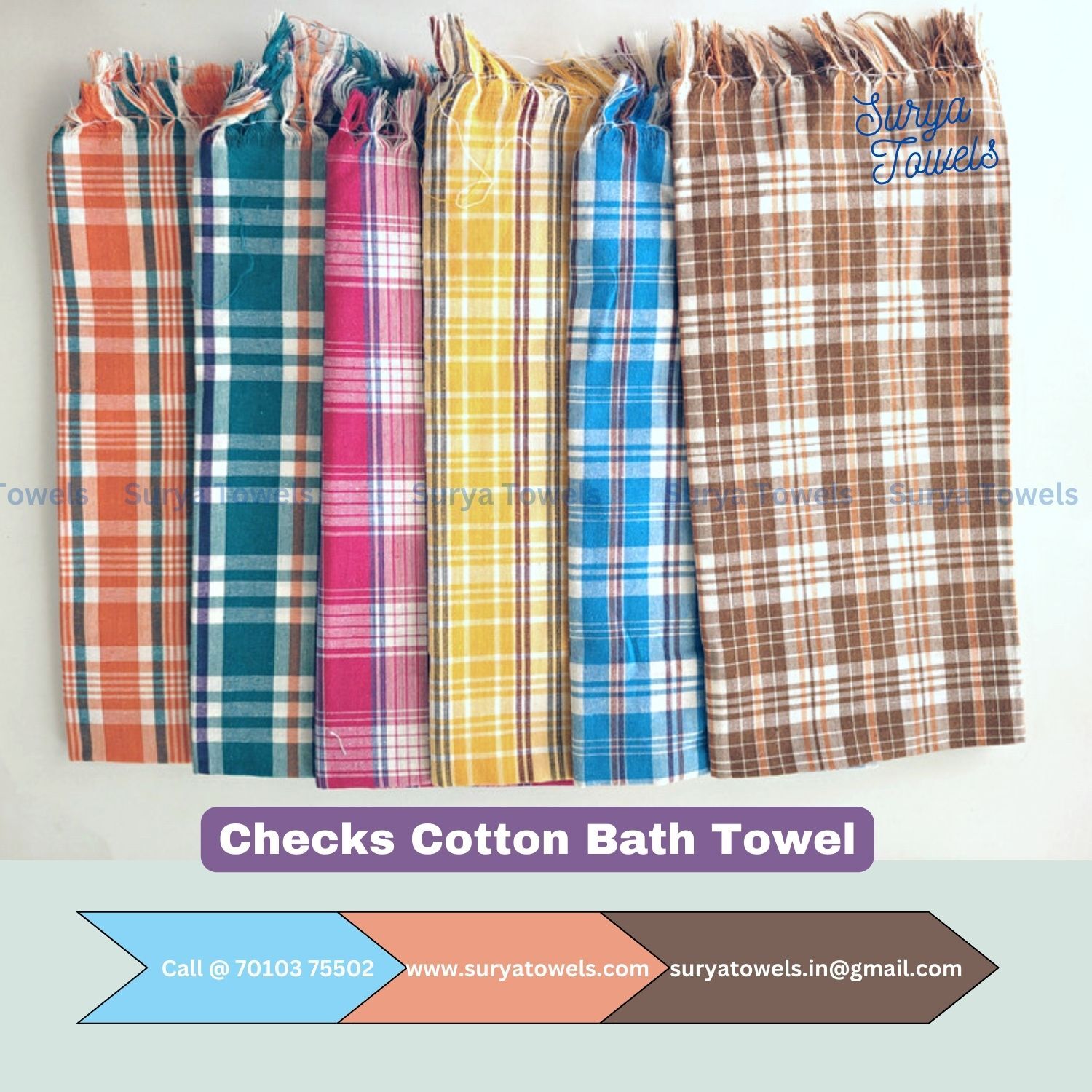 Checks Cotton Bath Towel 32 x 64 180g