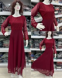 Women Long Full Flair with Long Sleeves Kurtis