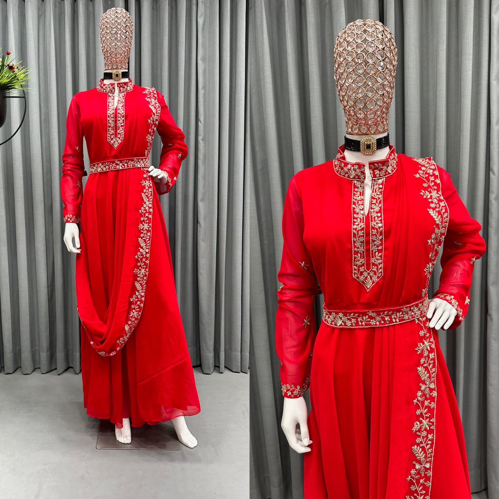 Women Beautiful Designer Indo Western Saree drape Pattern Suit