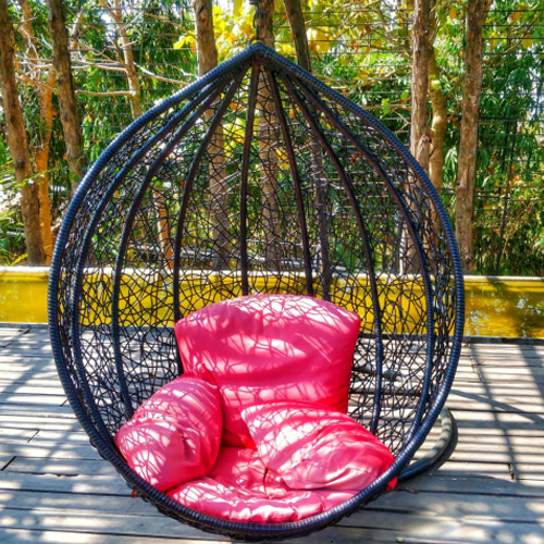 Black Hanging Swing Chair With Cushion
