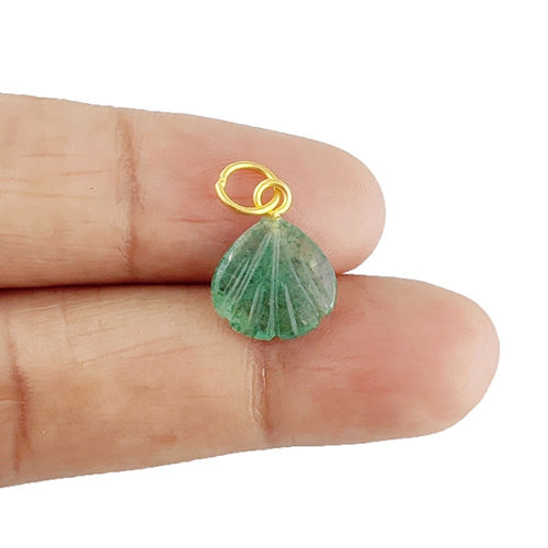 Green Strawberry Quartz Gemstone Sea Shell Carved 925 Sterling Silver Gold Vermeil Pendant