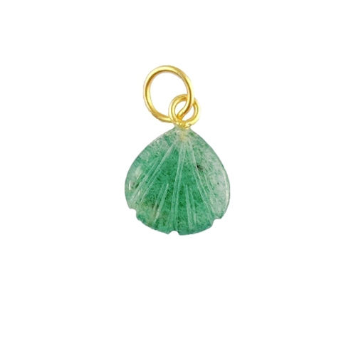 Green Strawberry Quartz Gemstone Sea Shell Carved 925 Sterling Silver Gold Vermeil Pendant