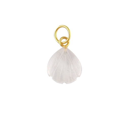 Rose Quartz Gemstone Sea Shell Carved 925 Sterling Silver Gold Vermeil Pendant