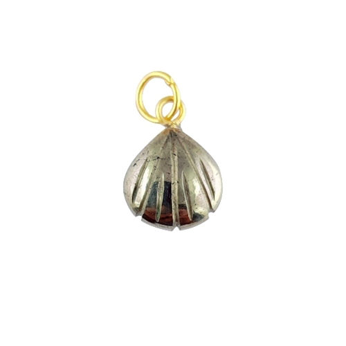 Pyrite Gemstone Sea Shell Carved 925 Sterling Silver Gold Vermeil Pendant