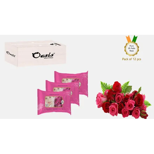 Pure Natural Wipes 25 Pulls Packs With Rose Fragrance - Non Woven Spun Lace, 150 x 200 mm | Alcohol Free, Antibacterial, Parabens Free