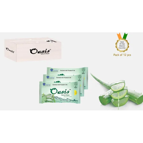 Oasis Natural Wipes 25 Pulls Packs - Non Woven Spun Lace, 150 x 200 mm | Antibacterial, Eco-Friendly, Bio-Degradable, Aloe Vera & Cucumber Fragrance