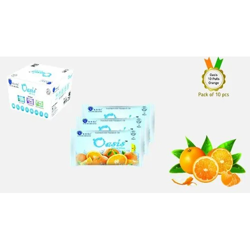 Oasis Natural Wipes 10 Pulls Packs with Orange Fragrance - Non Woven Spun Lace 150 x 200 mm , Antibacterial, Eco-Friendly, Bio-Degradable, Fragranced