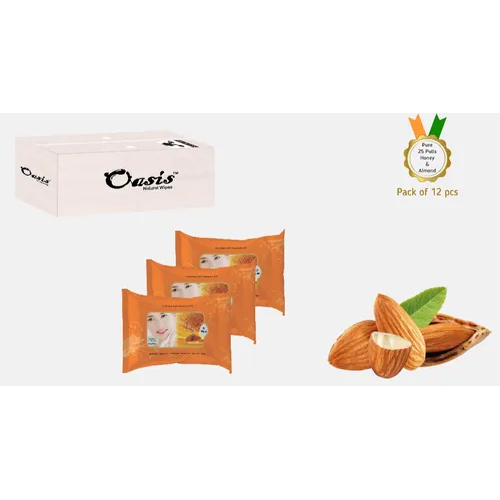 Pure Natural Wipes 25 Pulls Packs With Honey and Almond Fragrance - Non Woven Spun Lace 150 x 200 mm | Personal Application Dry Place Storage