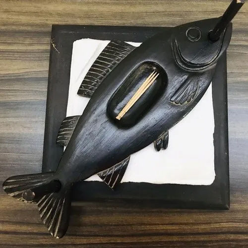 Black 8X8 Inch Wooden Fish Tissue Paper Holder