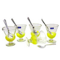 Ice Cream Set - Glass And Steel, 6 Oz Capacity, Yellow Color, Elegant Design, Easy To Clean, Includes Spoons, Set Of 6 Pcs