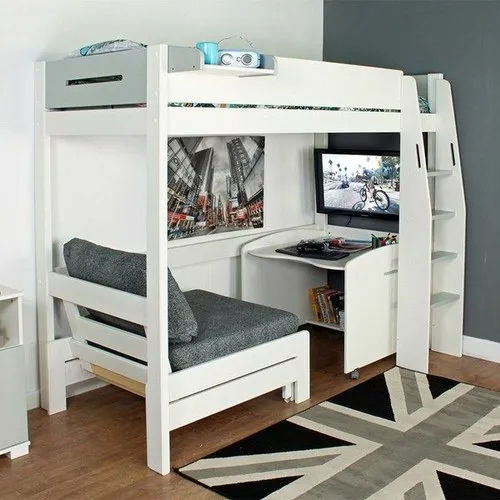 White Loft Bed With Study Table