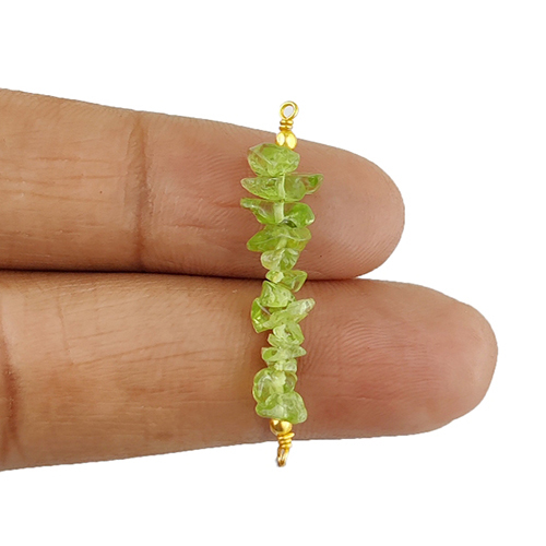 Peridot Gemstone Raw Bead Bar Chips Sterling Silver Pendant