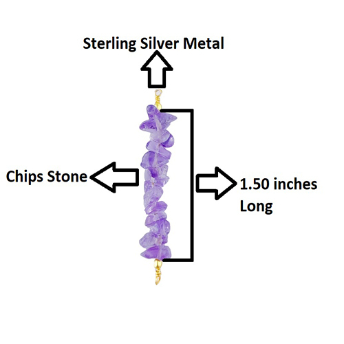 Amethyst Gemstone Raw Bead Bar Chips Sterling Silver Pendant