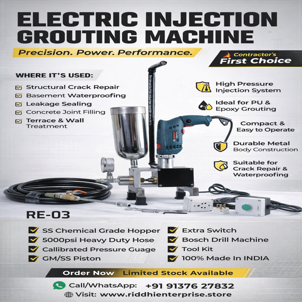 Single Component Injection Grouting Machine - Steel Body, 9 Kg Weight, 5 M High Pressure Pipe | 11000 PSI Max Output, Lightweight & Simple Operation, Remote Switch Operated