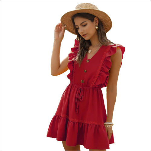 Womens Western Ruffle Sleeveless Dress - High-Grade Cotton, Customized Sizes | Designer Ruffles for Casual Outings, Beach Days, and Parties