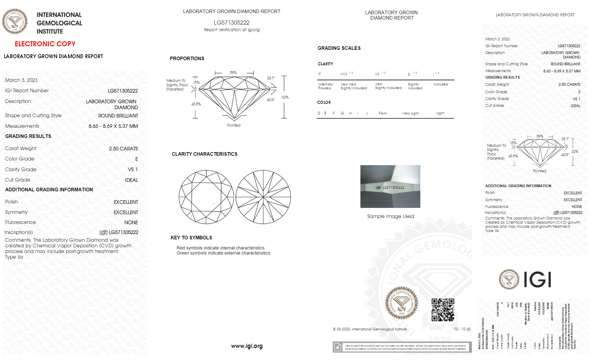 ROUND 2.5ct E VS1  Certified Lab Grown Diamond 571305222