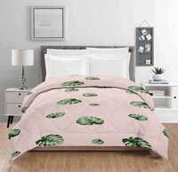 Cotton Printed Double Comforter - 220x200 Cm, 200 Tc, Quilted Stitching | Soft Microfiber Filled, Leaf Design