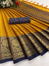 Women Aura Cotton Silk with Broad contrast jacquard Silk Saree