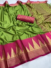 Women Cotton Silk with Broad contrast jacquard work border Saree