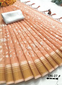 Women linen Handloom cotton with jari woven Border Saree