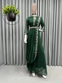 Women Same Colour Beautiful Designer Indo Western Saree drape pattern Suit