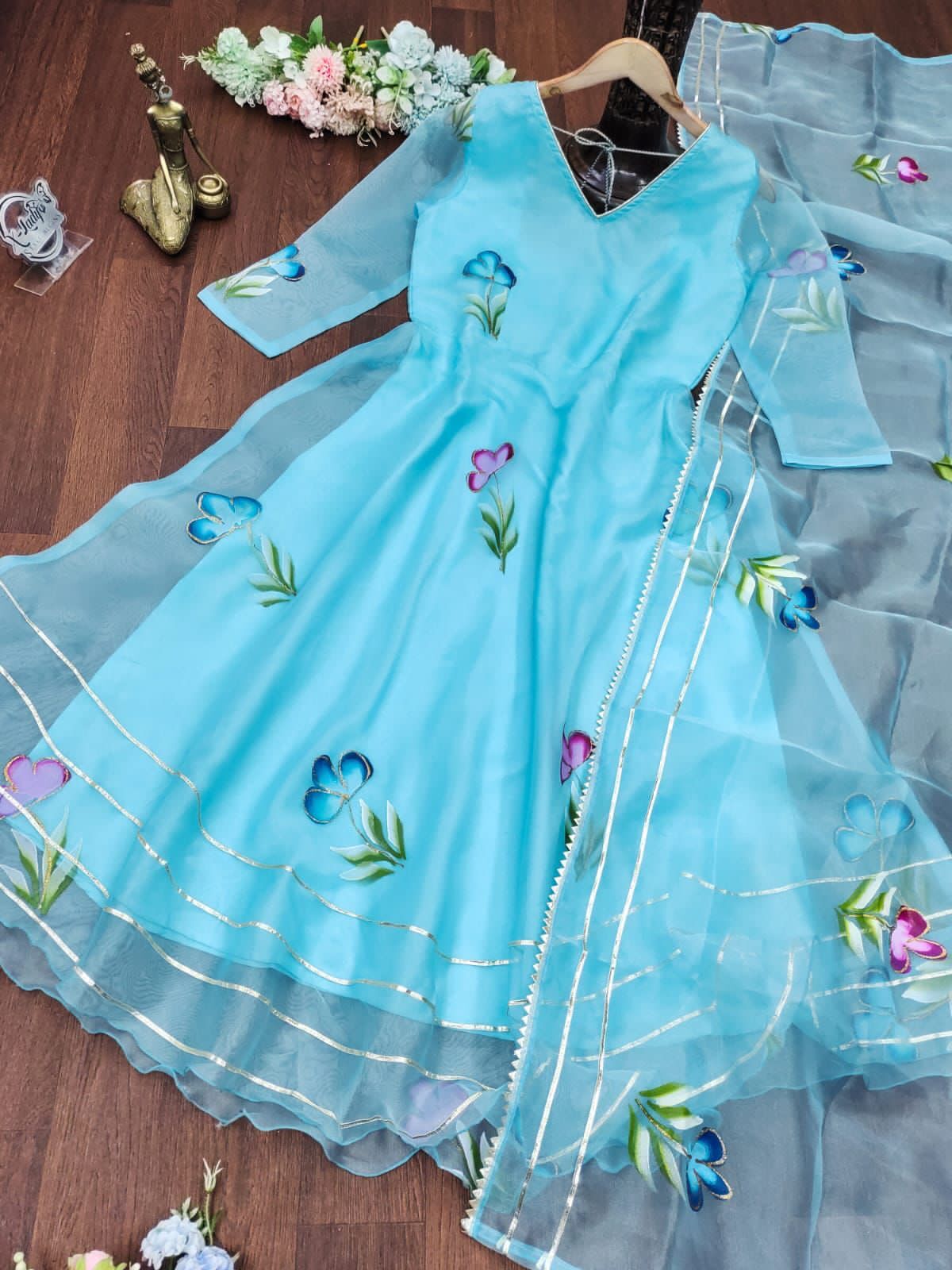 Women Classic Orgenza Dress Are Delightful And This Easy To Wear And Stylish heart Brush Print Orgenza