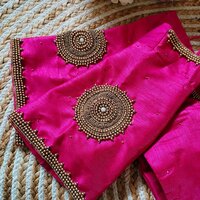 Women Beautiful golden handcrafted work all over sleeves with heavy work in back side neck of blouse