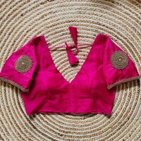 Women Beautiful golden handcrafted work all over sleeves with heavy work in back side neck of blouse