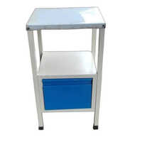 Mild Steel Hospital Bedside Table - 20x18 Inch, White And Blue Color | Durable, Paint Coated Finish