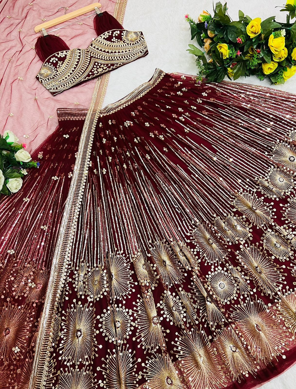 Women Soft Butter Fly Net With Heavy 5mm Siqwans Embroidery Work