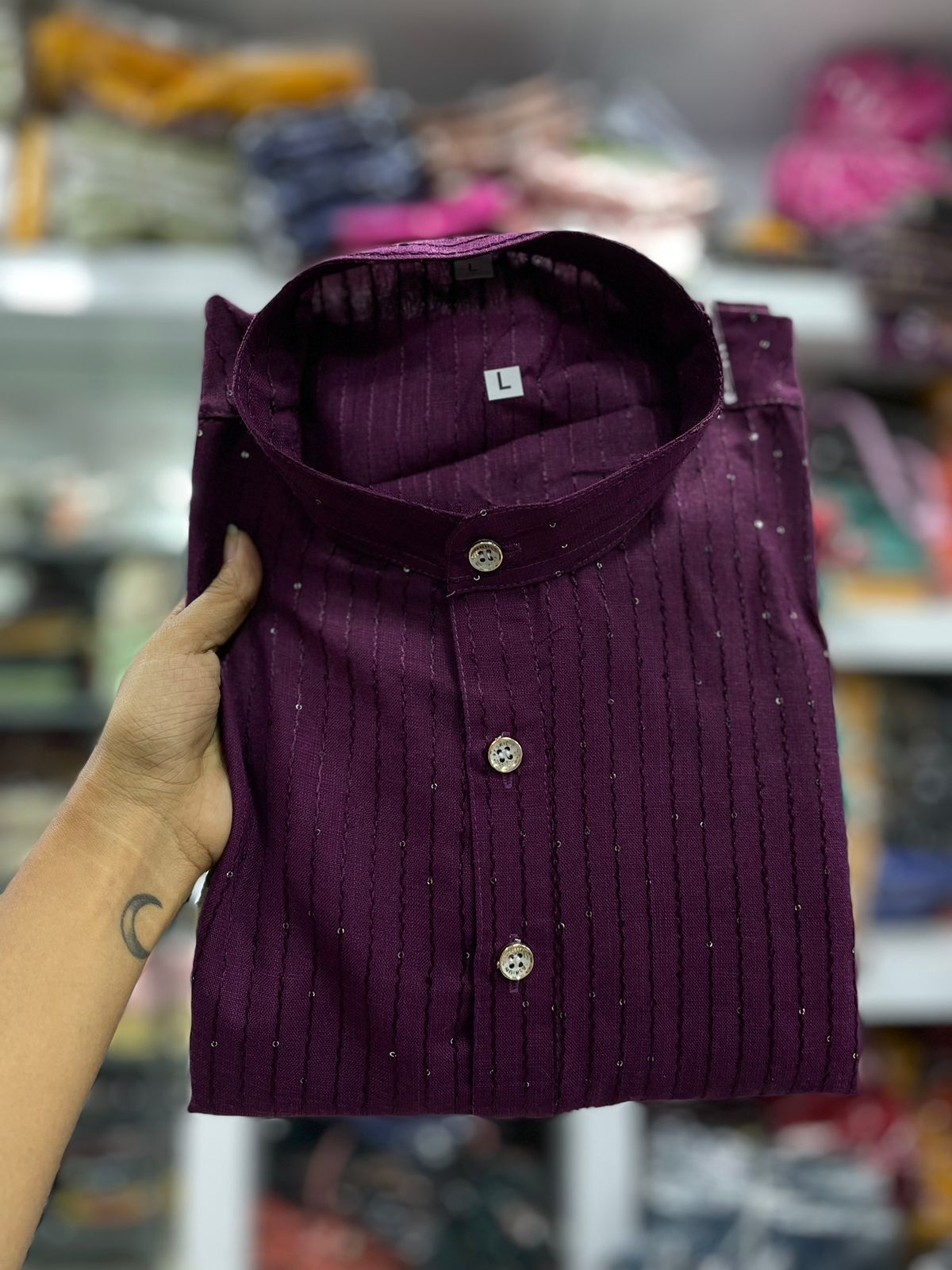 Women Cotton with Embroidery Sequins Work Kurta