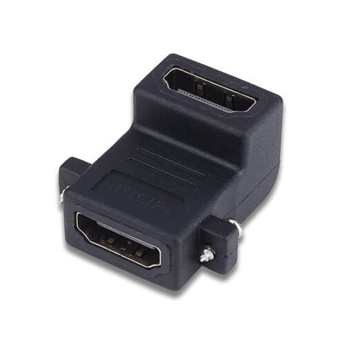 HDMI Adapter Female to Female Jointer 90 Degree with Screws for Locking - PVC Material, 4K @ 60Hz Support, 24K Gold Plated Connectors, Black