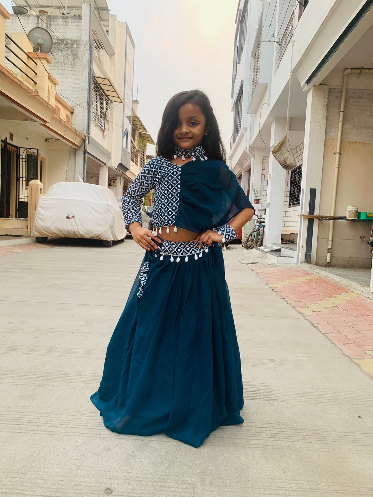 Kid heavy fox georgette with embroidery work Party Wear Look crop Top