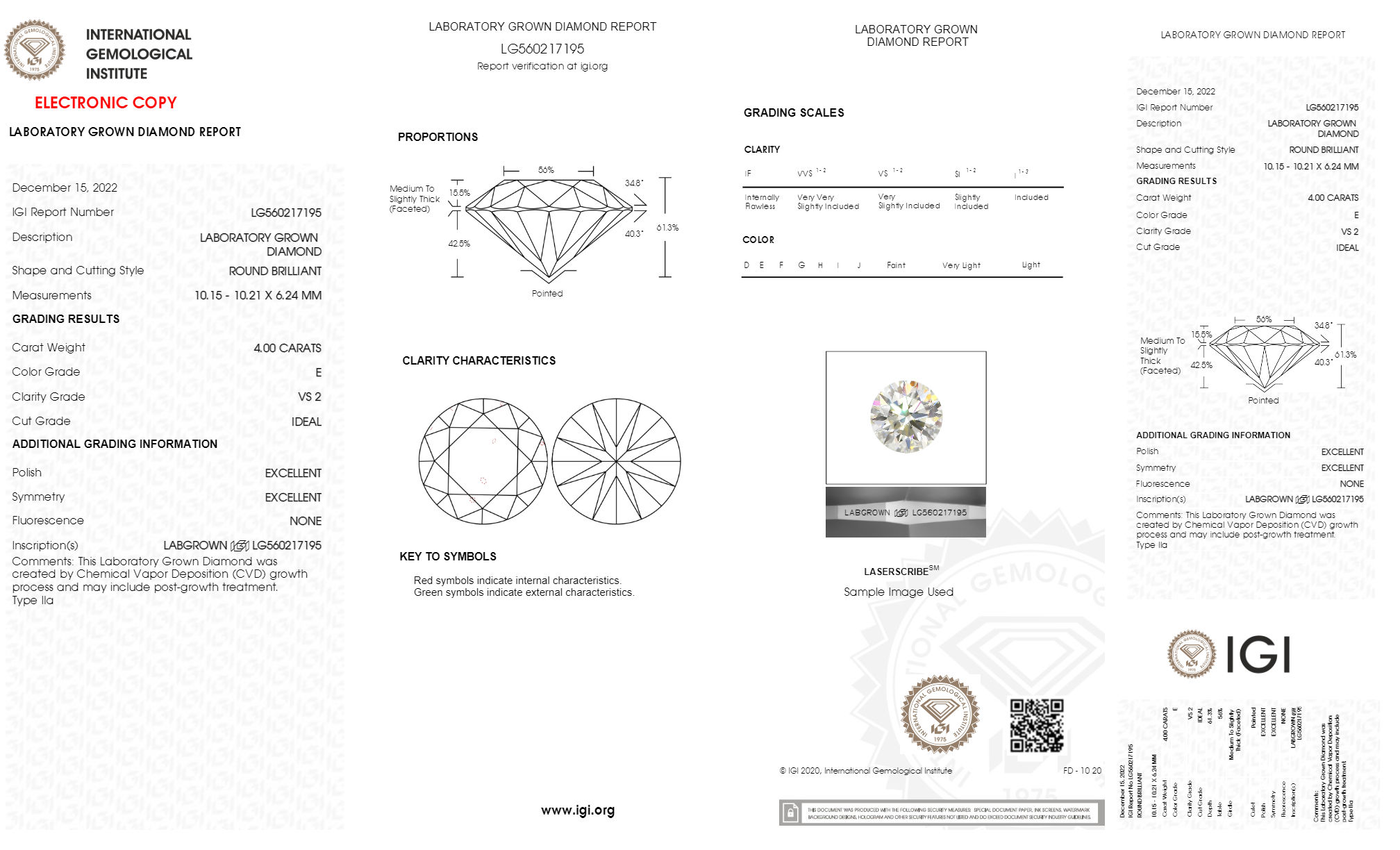 Round 4ct E VS2 CVD Certified Lab Grown Diamond 560217195