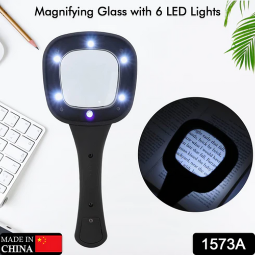 Handheld Magnifying Glass 6 LED Illuminated Lighted Magnifier for Seniors Reading Soldering Inspection Coins Jewelry Exploring