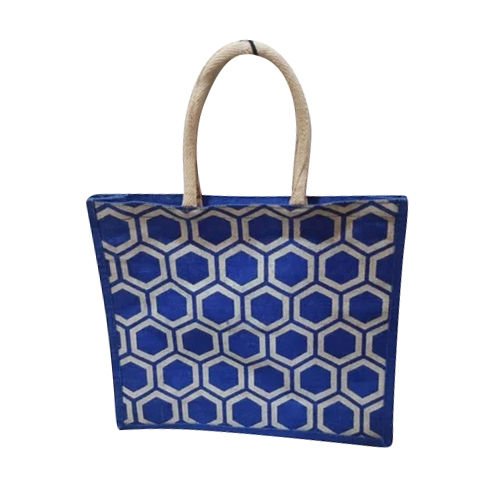 Printed Blue Jute Shopping Bag