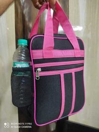 Lunch Bags - Durable Fabric, Medium Size (10x8x4 Inches) , Insulated Lightweight Design In Stylish Pink & Black With Zip Closure And Mesh Pocket