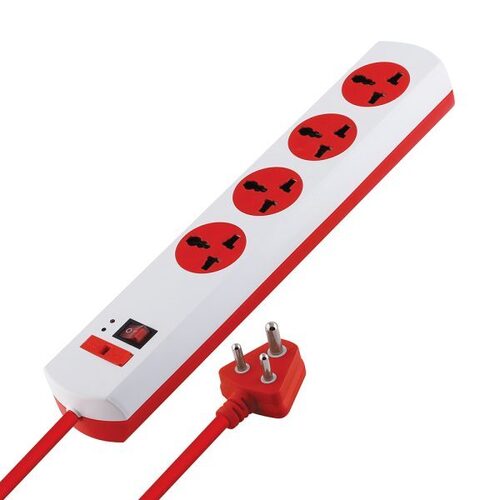 MX Power Strip with 4 Universal Socket Master Switch Indicator Auto detect Wire Connection 5 mtr Cord Length