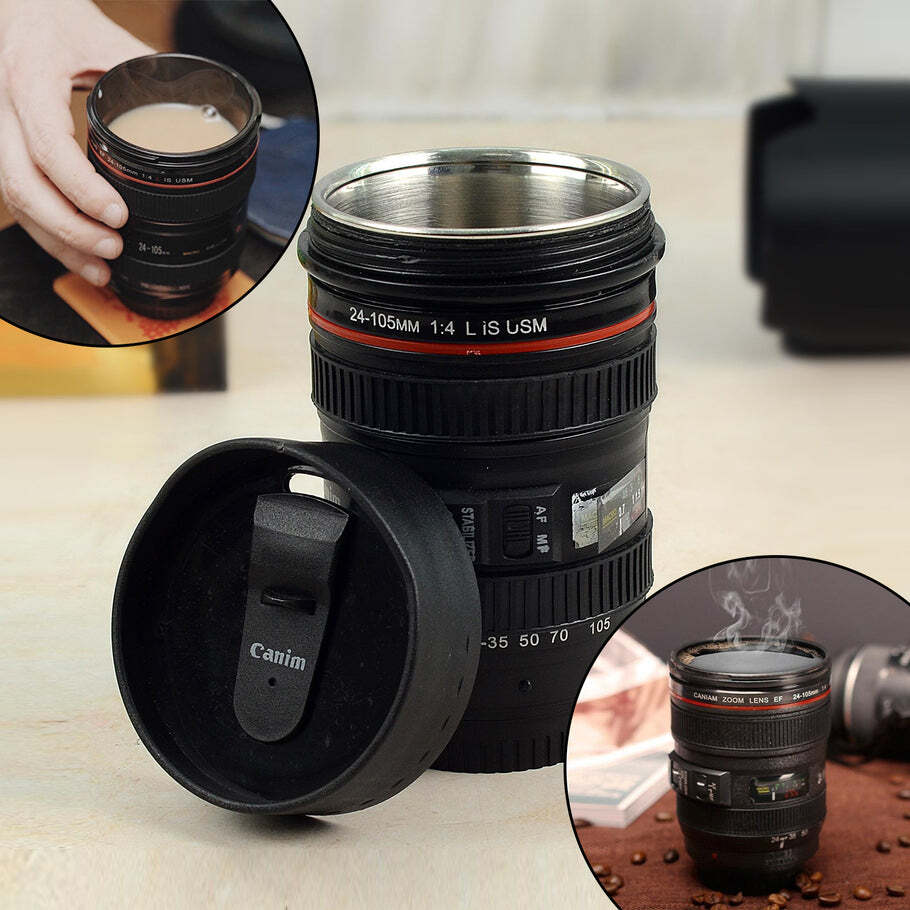 Plastic Camera Lens Stainless Steel Coffee Mug (4763)