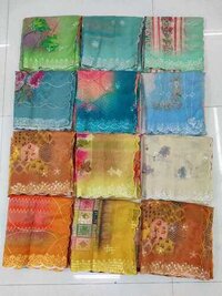 Organza Dupatta - Soft Multicolor Printed Fabric | Quick Dry, Washable, Shiny Texture For Elegant Party Wear
