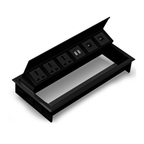 MX Access Flap Up Socket Pop Up Box Cable Hole Cover for table with 3 Universal Socket +2 Usb A -15W PD + 2 RJ-45 (CAT 6) along with 1.8 Mtr Cord (MX-7009A) (Black)